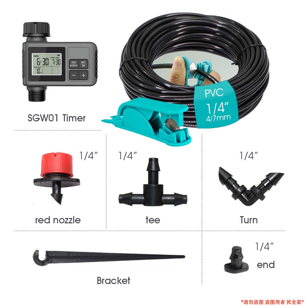 Set di Irrigazione Timer a Pulsante LCD da Giardino 30-5m 0-80L/H Ugello Rotante Regolabile Display Intelligente Sistema di Irrigazione Automatico