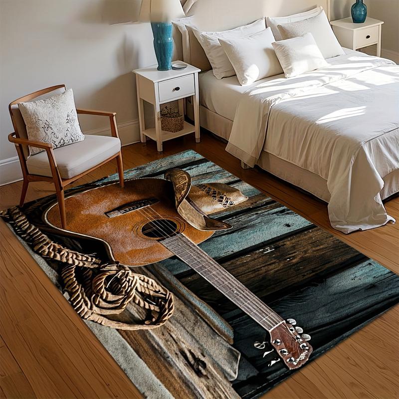 3D Retro Guitar Instruments Music Carpet Rug for Living Room Bedroom Home Sofa Decoration Non-slip Floor Mat for Music Lovers 40x60CM