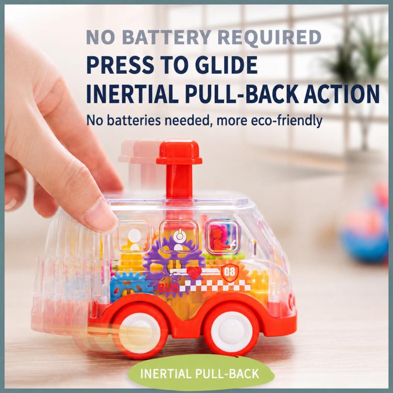 Baby Toy Cartoon Press Gear Car Toy Lnertia Pull-back Transparent Car Inertia Rebound Car Birthday Gifts for Kids Boys and Girls