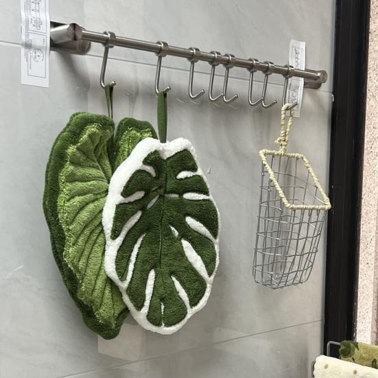 Žalias lapas rankšluostis minkštas sugeriantis Alocasia lapo rankšluostis Monstera lapo rankšluostis su kilpa pakabinimui namų vonios kambariui virtuvei