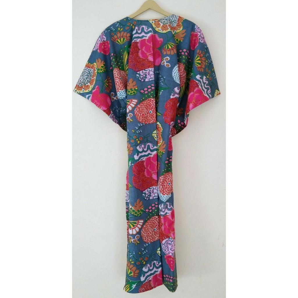 Rochie Caftan Maxi din Bumbac cu Imprimeu Fructe Gri Indian, Mărimi Mari pentru Femei, Acoperire CKFTN-SCRN-FULL-BUYIT-052