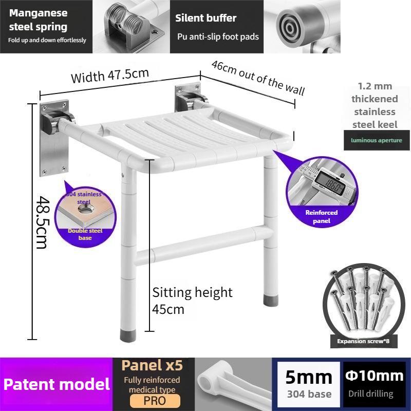 Bathroom Stainless Steel Folding Seat Toilet Handrail Anti Slip Elderly Safety Wall Stool Handicapped Armrest Bath Chair