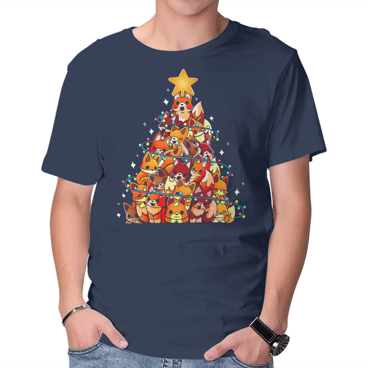 Unisex Crew Neck T-Shirt Foxes Tree Graphic Short Sleeve Casual Tee XXXL
