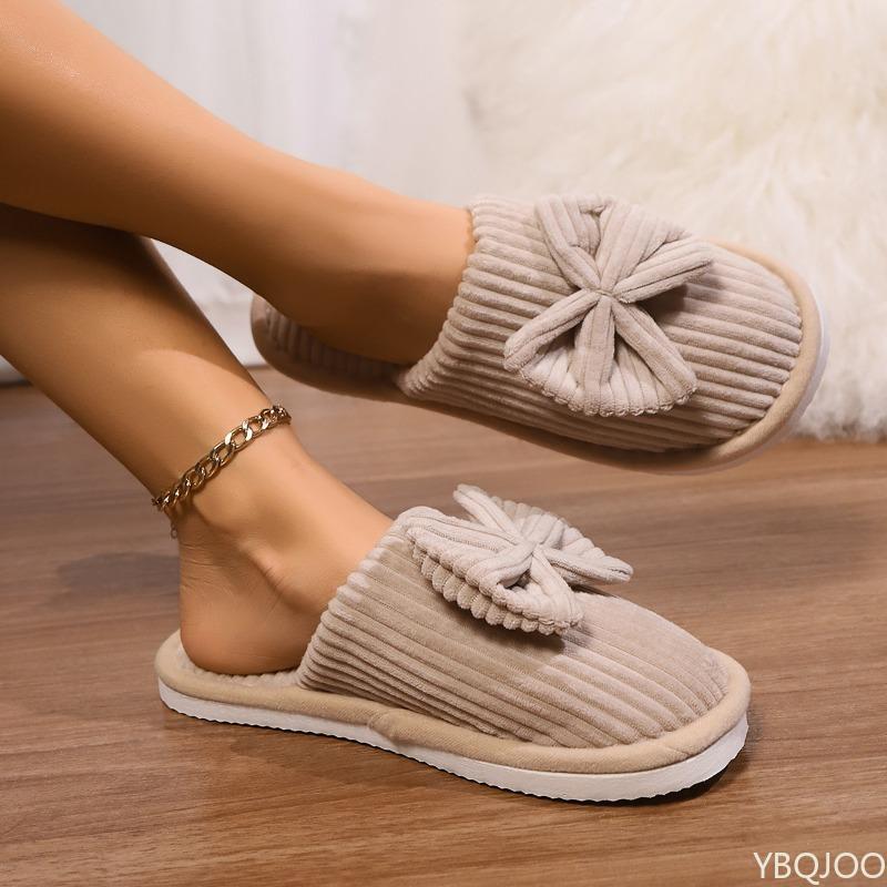 New Comfortable Cotton Slippers for Autumn Winter Butterfly Knot Cotton Drag Home Indoor Warmth Cotton Slippers for Home Use