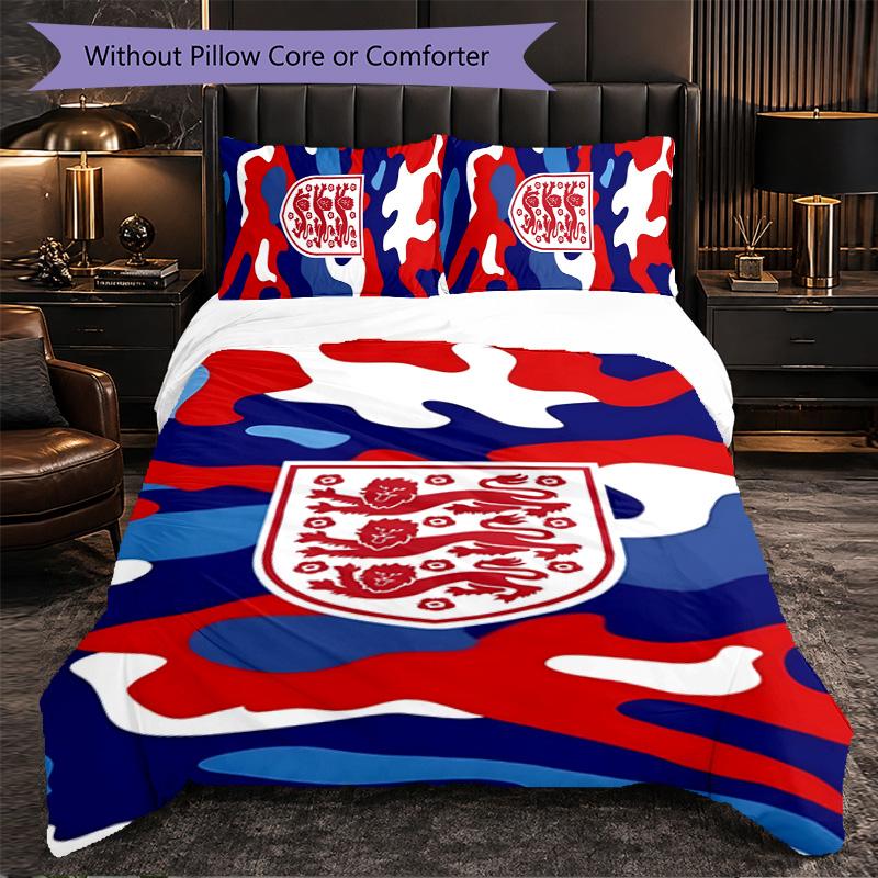 Set Biancheria da Letto a 3 Pezzi Nazionale di Calcio Inglese Morbido Set Copripiumino con Federe Set Decorazione Camera da Letto per la Casa