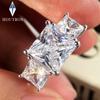 3 Stones Princess Cut Full Moissanite Ring for Women   Copper6.4cttw Diamond Wedding Ring Anniversary Bands Jewelry