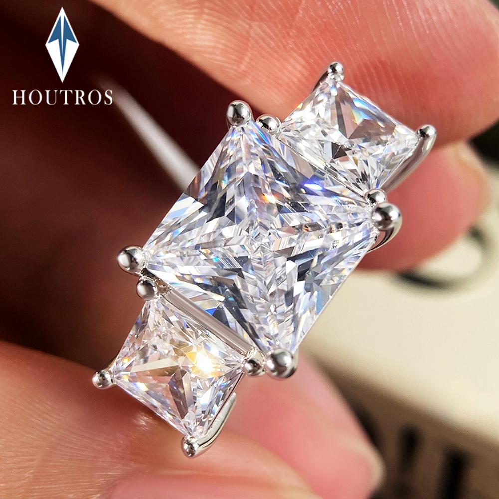 3 Stones Princess Cut Full Moissanite Ring for Women Copper6.4cttw Diamond Wedding Ring Anniversary Bands Jewelry