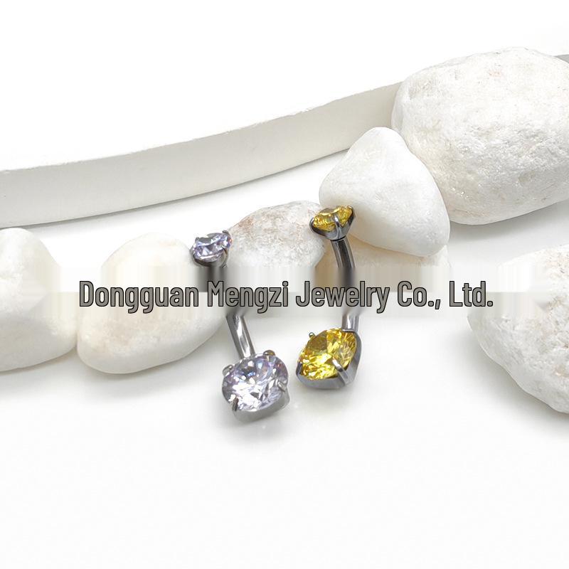 F136 G23 Titanium Zircon Navel Ring with Four-Prong Setting - Super Shiny Body Piercing Jewelry