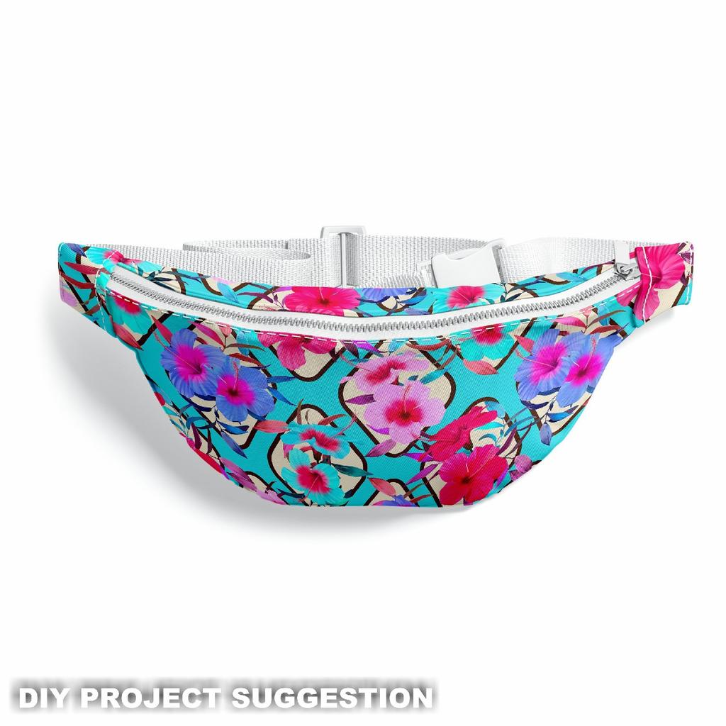 Outdoor Dekostoffe Oxford - Motiv Hibiskus Auf Blauem