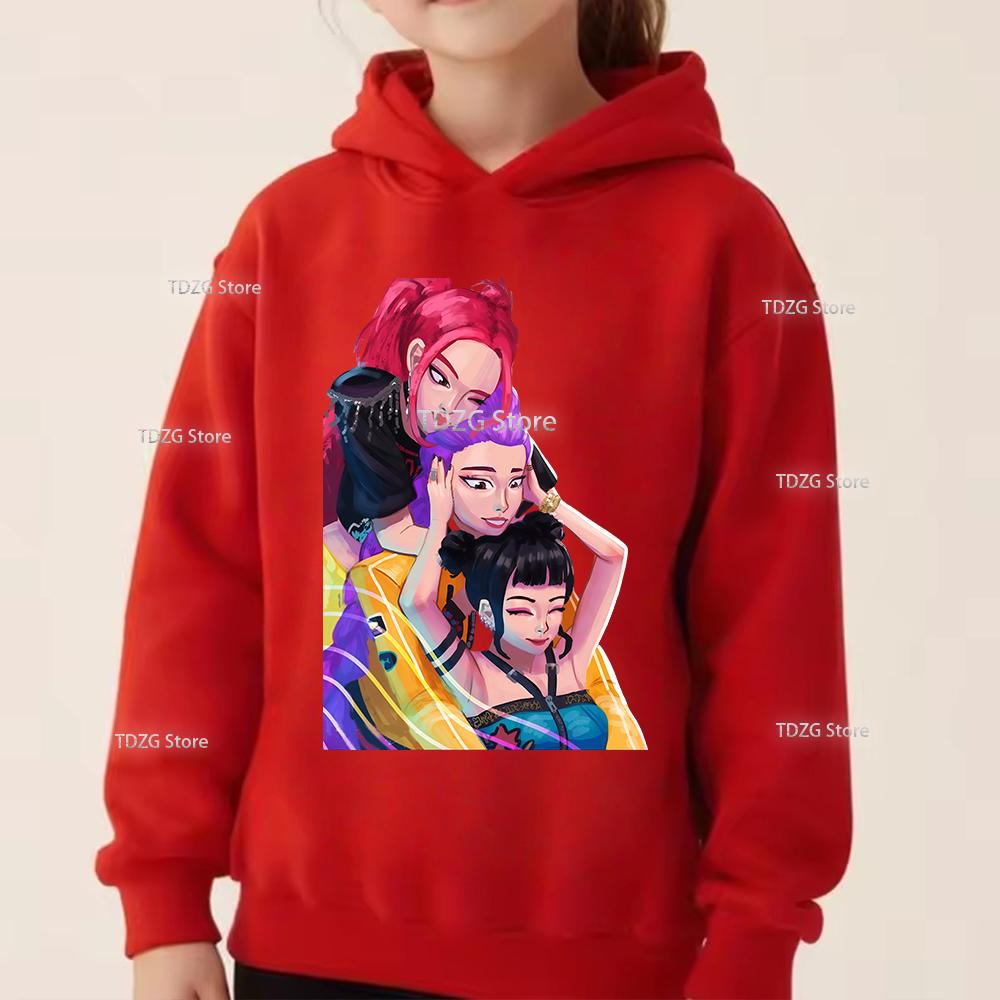 Fashion Girl Group KPop Devil Hunter Print Casual Sports Boy Girl Fleece Pullover Hoodie Autumn Children Long Sleeved Clothing
