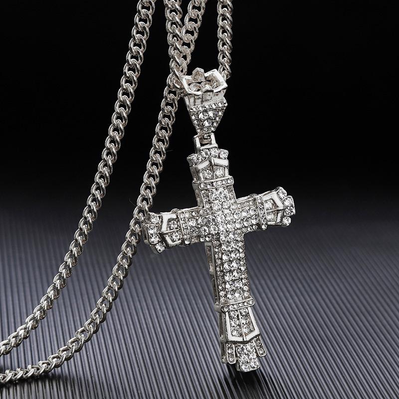 Hip Hop Vintage Cross Pendant Necklace For Men Women Rock Punk Shiny Iced Out Zircon Gold Color Link Neck Chain Jewelry Gifts