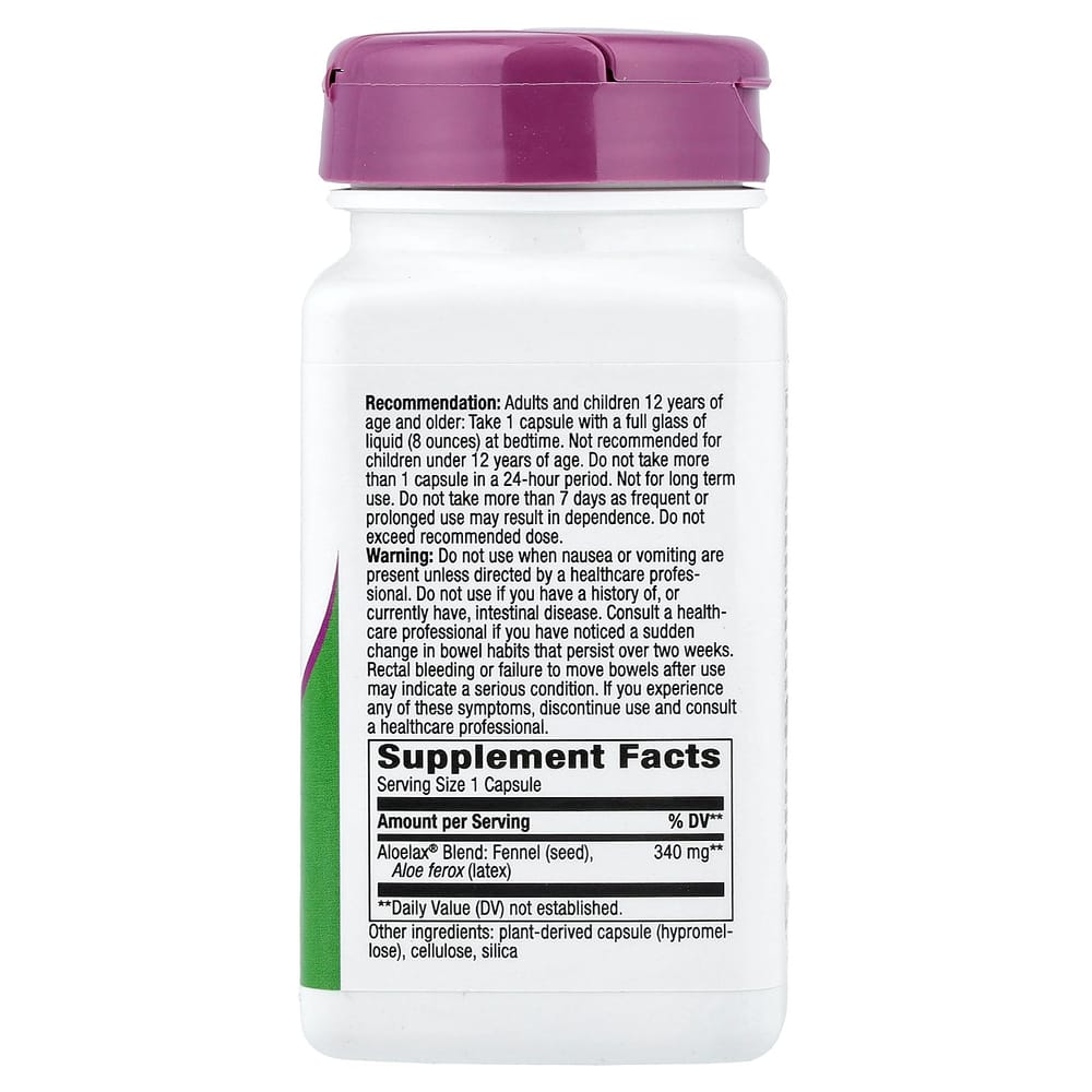 Nature's Way Aloelax with Fennel Seed 340mg Veggie Capsules, 100 Count