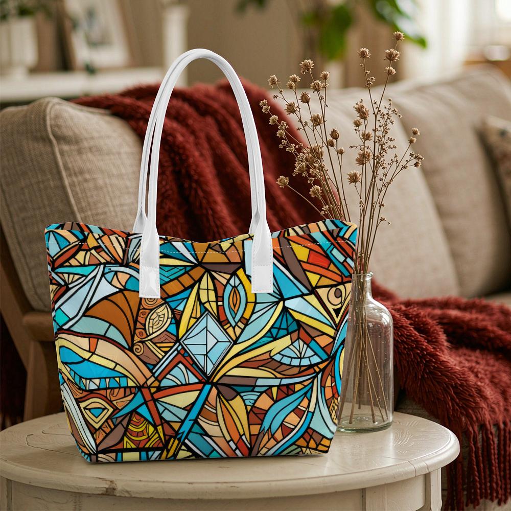 Abstract Geometric Print Tote Bag Fashion All-match Casual Daily Shoulder Bag for Women Shopping Portable Handbag