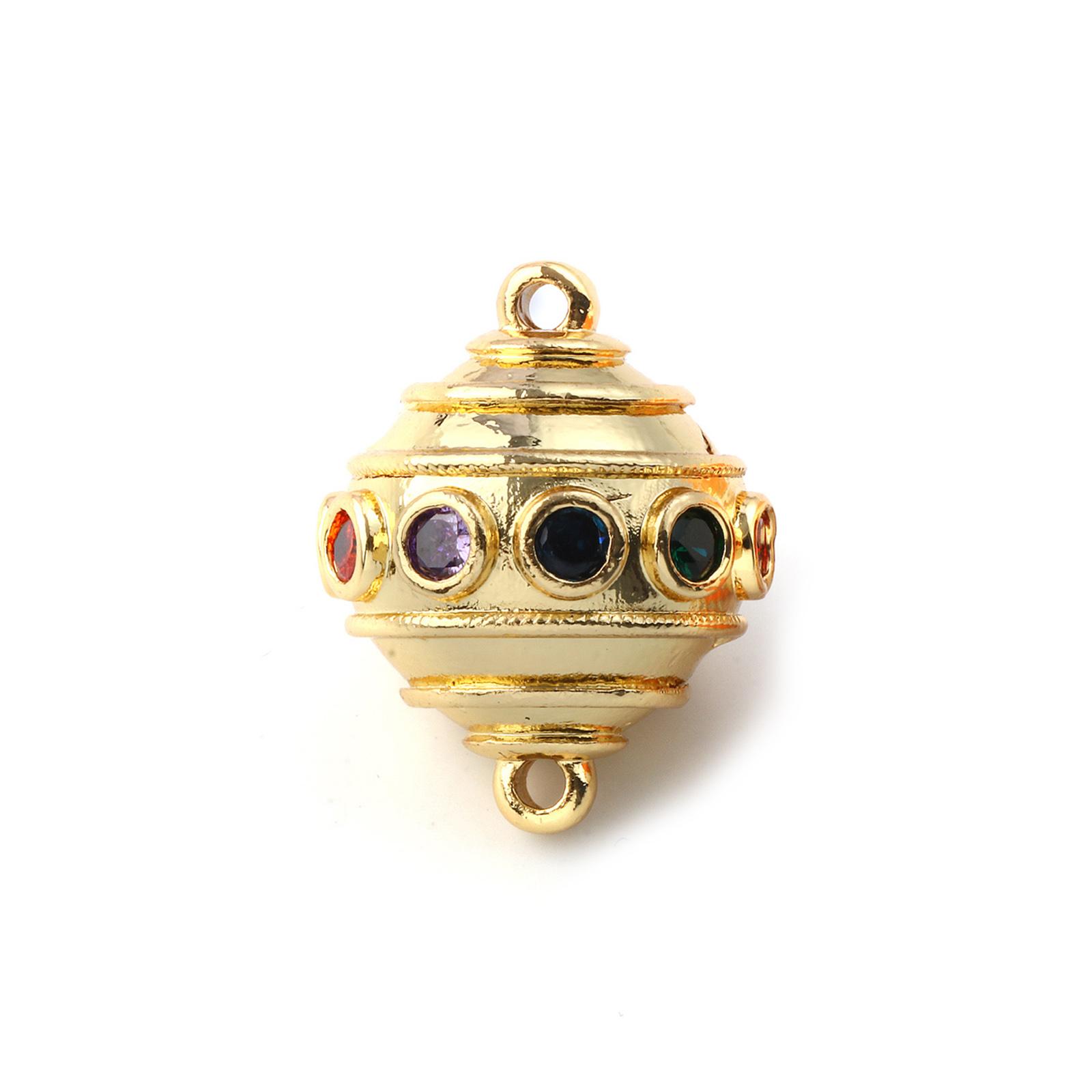 

1 Piece Brass & Cubic Zirconia Connectors Charms Pendants 18K Gold Plated Enamel Ball Stripe For DIY Necklace Making 26mm x 20mm 26x20mm