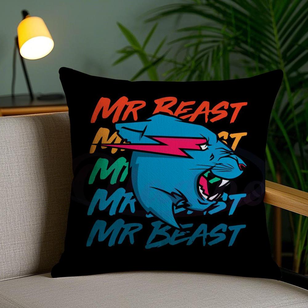 Funny Mr-B-Cute B-Beasts Cushion Cover Plush Fabric Soft Double-Sided Printed Invisible Zipper Sofa Pillow Case Home Decor