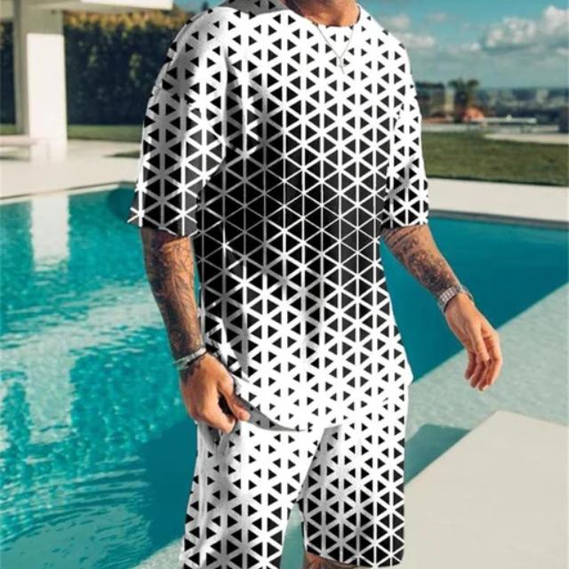 

Модные летние комплекты из 2 предметов, спортивный костюм, мужская одежда больших размеров, ретро пляжный стиль, футболки с 3D принтом, мужской костюм, футболка, шорты S