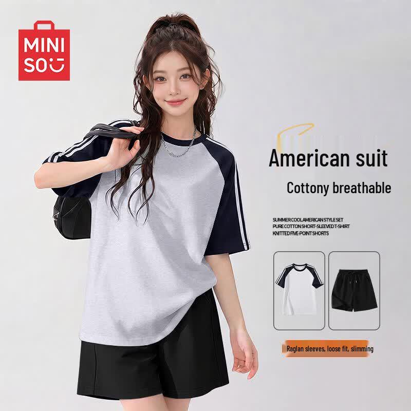 MINISO Women s Summer Short Sleeve Shorts Set XL