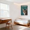 Vintage Metal Sign Teal Diamond Pattern Tabby Cat White Chest Green Eyes Distressed Rusty 'WHEN VISITING MY PLEMMBBER' Text Wall