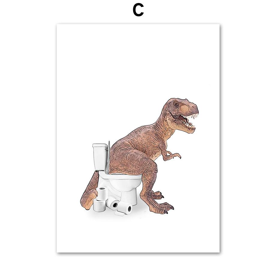 Bathroom Humor Dinosaur Zebra Lion Elephant Dog Wall Art Print Canvas Painting Nordic Posters Wall Pictures Toilet Room Decor