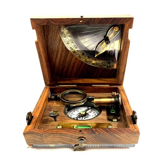 10.2 Cm Wooden Marine Master Box Nautical Sextant Ship's Instruments Directional Compass