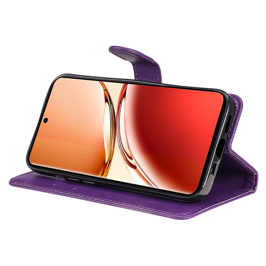 For Oppo Reno12 F 4G Case Solid Color Leather Mobile Cover Wallet Stand with Strap