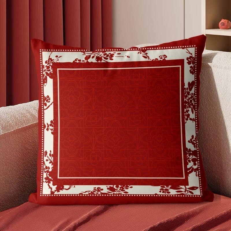 Festive Chinese Light Luxury Pillow Cover Sofa Living Room Cushion Cover Bedside Pillow Backrest Household Square Pillowcase