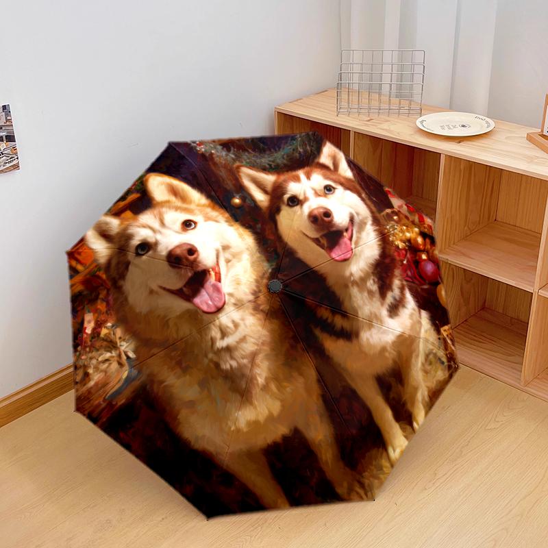 Christmas dog, automatic folding umbrella, portable and foldable design, 8 ribs, a Christmas or birthday gift.