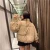 Automne Hiver Femmes Doublure En Coton Court Parka Veste Manteau avec Col Montant Couleur Unie Style Preppy Épais Poches À Fermeture Éclair Oversize XS-L