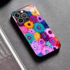 Colorful Floral Tempered Glass Phone Case For iPhone 17 16 15 Pro Max 14 13 12 Plus Shockproof Hard Cover Phone Shell Black