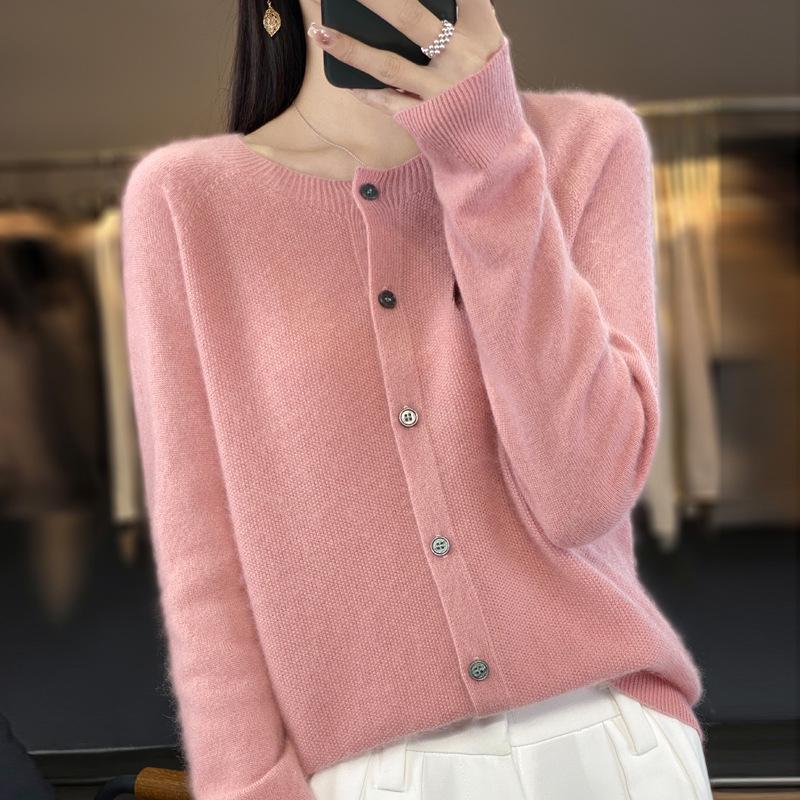 Women's Loose Cashmere Wool Cardigan – Autumn/Winter Osmanthus Stitch Knit Top
