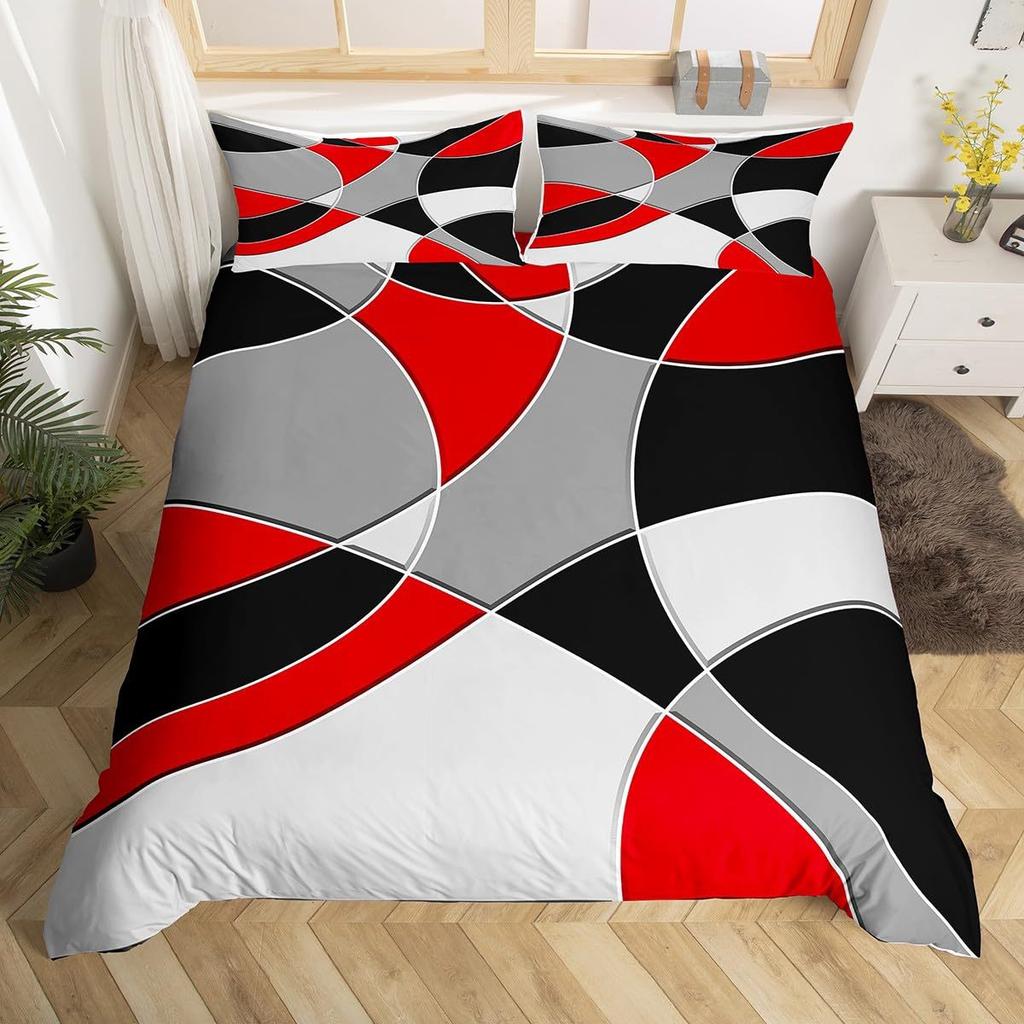 Round Geometric Bedding Set Green Gray Black Abstract Art Bedspread Comfortable Three-Piece Set
