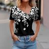 Women's T Shirt Tee Fashion Skew Collar Button-up Vintage Print Short-sleeved Top