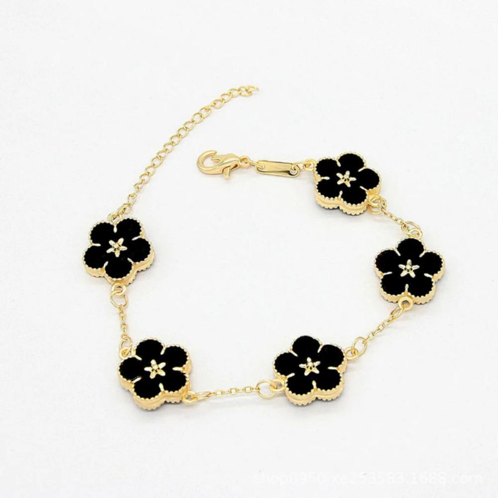New Boho Sweet Five Leaves Flower Bracelets for Women Korean Charm Double Sided Metal Bracelet Wedding Party Luxury Jewelry Gift