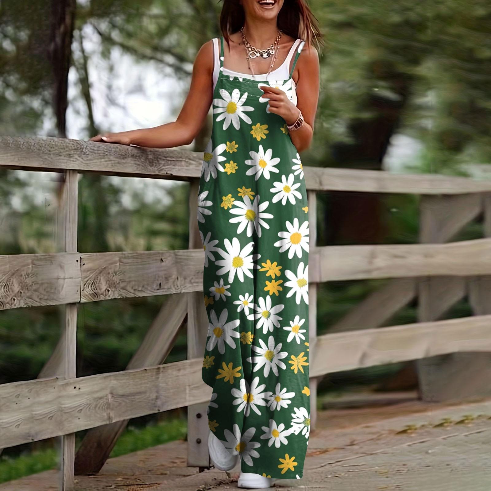 

Жіночі повсякденні комбінезони Комбінезони з регульованими лямками Літні милі зручні комбінезони без рукавів з кишенею темно-зелений колір