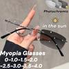 Ultra Light Frameless Color Changing Myopia Glasses for Women Men Temperament Anti Blue Light Photochromic Near Sight Eyeglasses