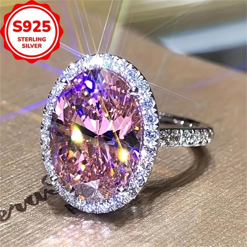 S925 Sterling Silver Pink Cubic Zirconia Oval Shaped Ring for Women Luxury Accessories Wedding Jewelry