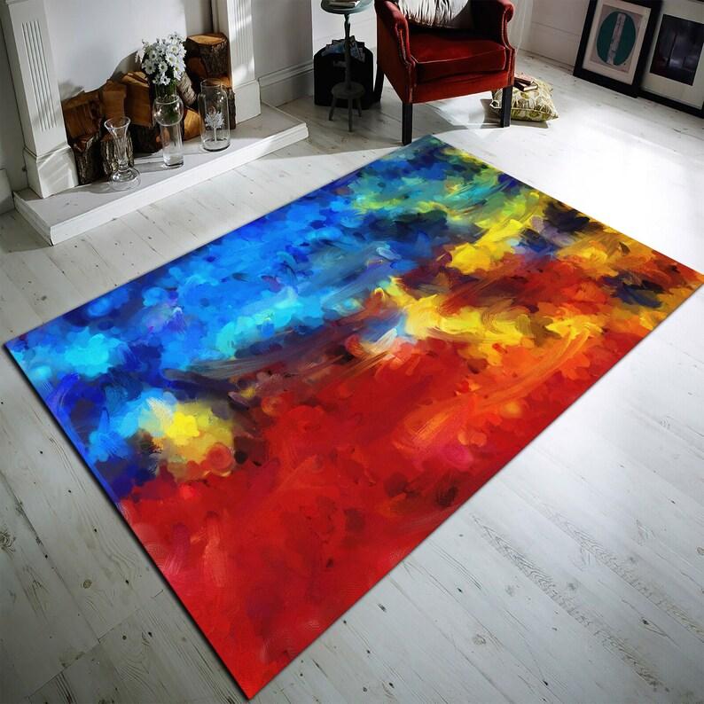 Vibrant Abstract Fluid Art Area Rug Modern Oil Painting Swirl Print Carpet Non-Slip Washable Floor Mat for Living Room Bedroom