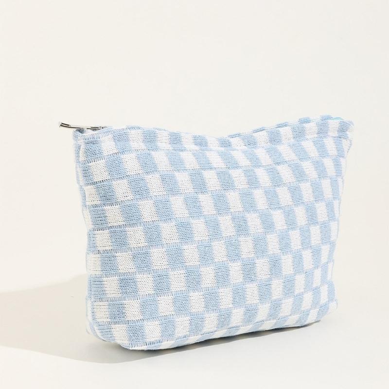 Crochet Makeup Bag Checkered Toiletry Bag Cosmetic Bag Versatile Storage Bag for Brush Lipstick Stationery Personal Care