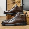 2026 Autumn and Winter British Retro Martin Boots Men's Round Head Lace-up Soft Sole Medium Help Tooling Leather Boots Genuine Leather Short Boots Men