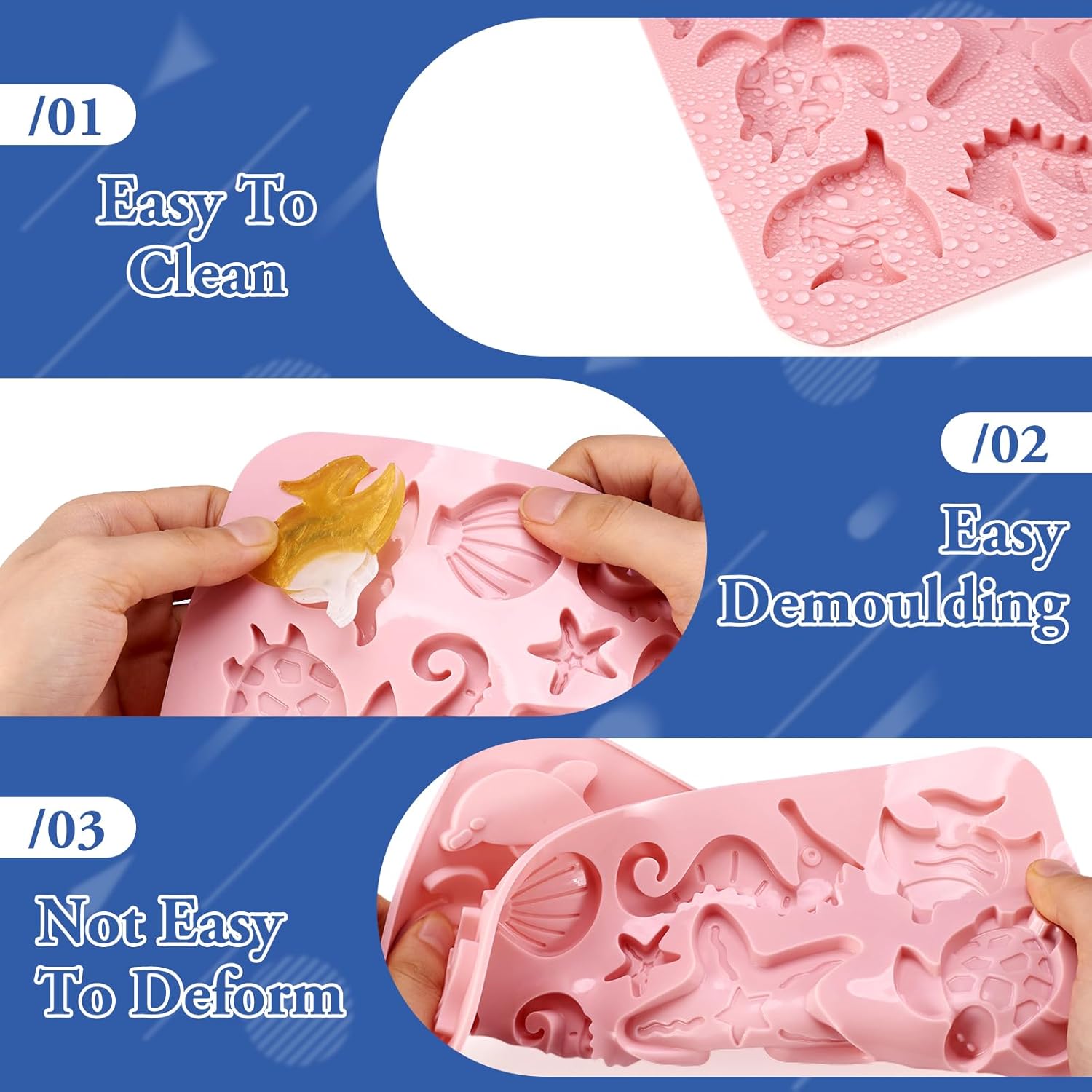 2 Packs Ocean Theme Silicone Mold Starfish Seashell Turtle Dolphin Seahorse Fondant Mold Jewelry Resin Casting Mould for Pastry Cake Decoration DIY
