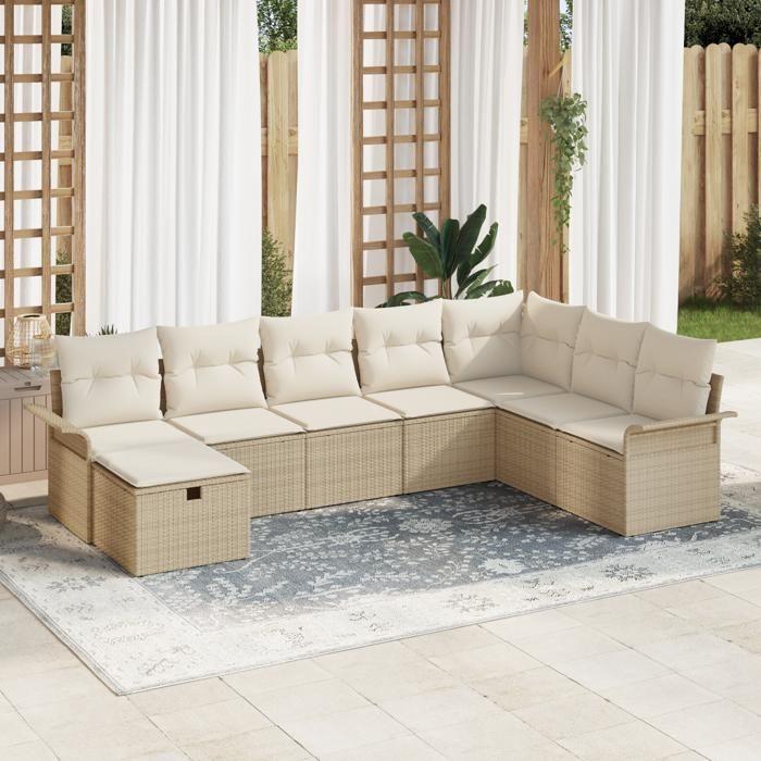 VidaXL Ensemble de Canapé de Jardin 8 Pièces avec Coussins Beige Poly Rotin 3358930