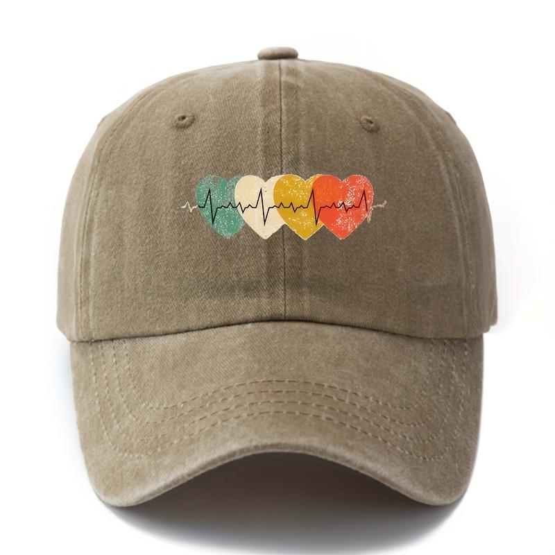 Bright heart-shaped printed baseball cap with retro style, suitable for both men and women,  hat