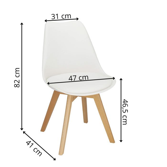 Chaises scandinaves - SPRINGOS - Lot de 4 - Assise rembourrée - Blanc - Charge 125 kg