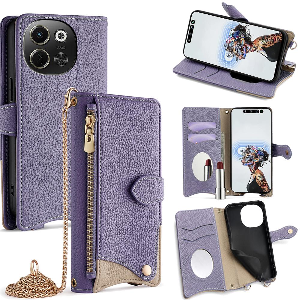 

Wallet Case for TECNO Pova 6 Neo 5G/Spark 30 5G Fishtail Design Leather Phone Cover with Mirror/Stand/Strap E
