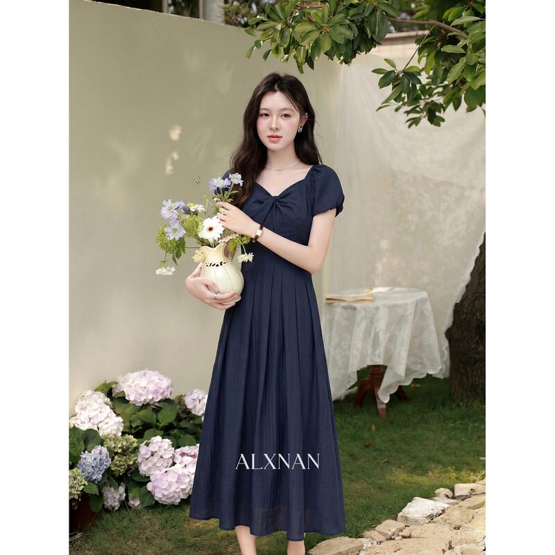 Women s V-neck Long Dress with Bow Tie L темно-синий