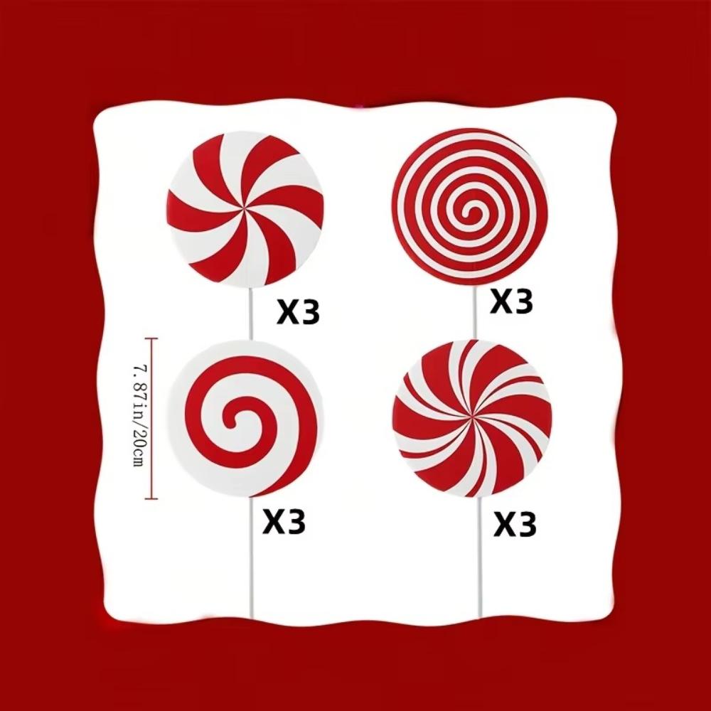 4/8/12Pcs Peppermint Lollipop Picks Christmas Tree Ornaments Large Size Christmas Tree Top Star