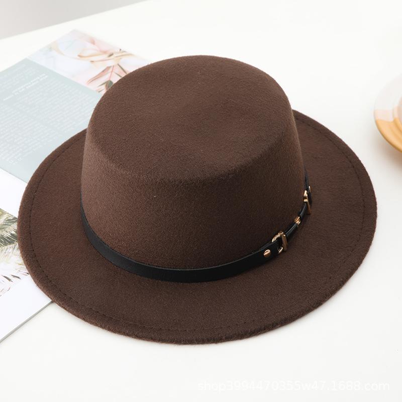 Autumn and Winter New Retro British Style Flat Top Hat Couple Men and Women Gentleman Hat Stage Performance Small Brim Fashion Hat
