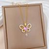 Titanium Steel, Empty Butterfly Tassel Light Luxury Temperament Gorgeous Full Diamond Necklace Women'S Versatile Collarbone Chain Titanium Steel Chain