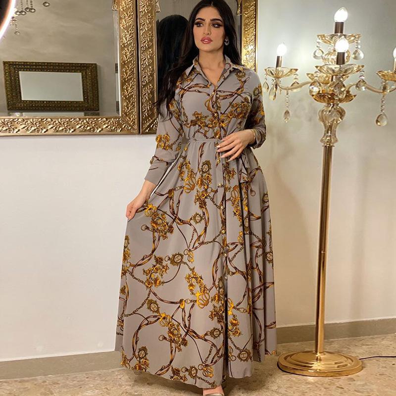 Women's Spring Long Sleeve Dress Printed Muslim Clothing Dress
