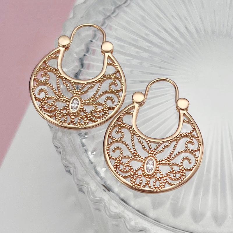 Fashion Rose Gold Color Zircon Earrings Simple Fan-shaped Floral Basket Earrings